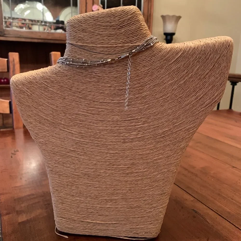 NEW Italian Sterling Silver 6 Strand Bead Necklace